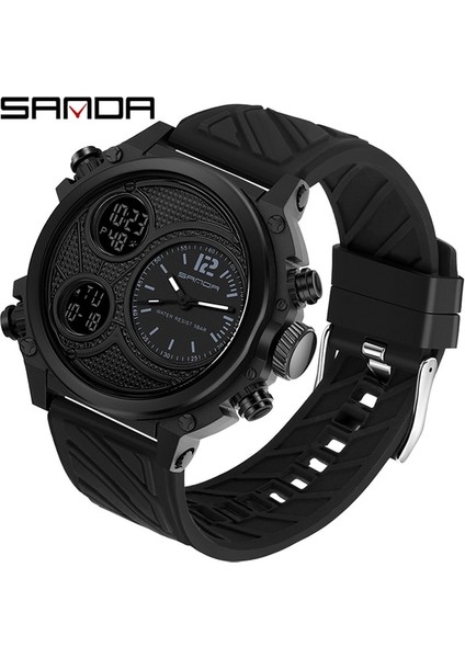 Siyah Sanda Üç Zamanlı Ekran Quartz Saat Erkekler Için LED Spor Dijital Saatler 50 M Su Geçirmez Electronicwristwatch Çalar Saat Relogio (Yurt Dışından)