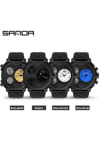 Siyah Sanda Üç Zamanlı Ekran Quartz Saat Erkekler Için LED Spor Dijital Saatler 50 M Su Geçirmez Electronicwristwatch Çalar Saat Relogio (Yurt Dışından)
