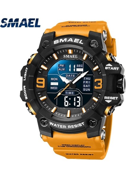 Turuncu Samel Spor Stil Erkekler Dijital Saat Şok Askeri Saatler Çift Ekran Su Geçirmez Ordu Zaman Kuvars Kol Saati Erkek Spor Saati (Yurt Dışından)