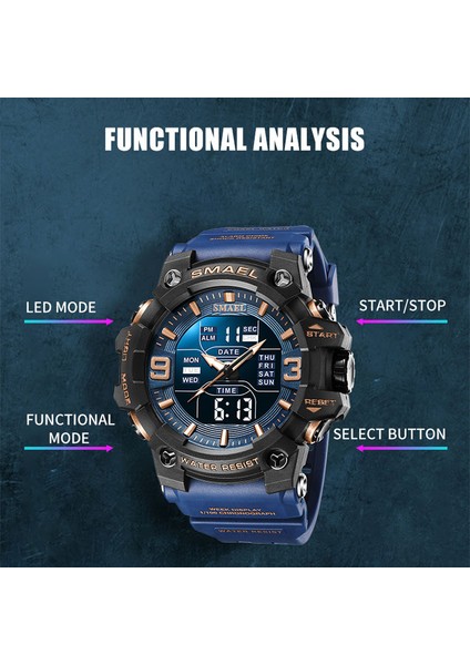 Turuncu Samel Spor Stil Erkekler Dijital Saat Şok Askeri Saatler Çift Ekran Su Geçirmez Ordu Zaman Kuvars Kol Saati Erkek Spor Saati (Yurt Dışından) indirimleri