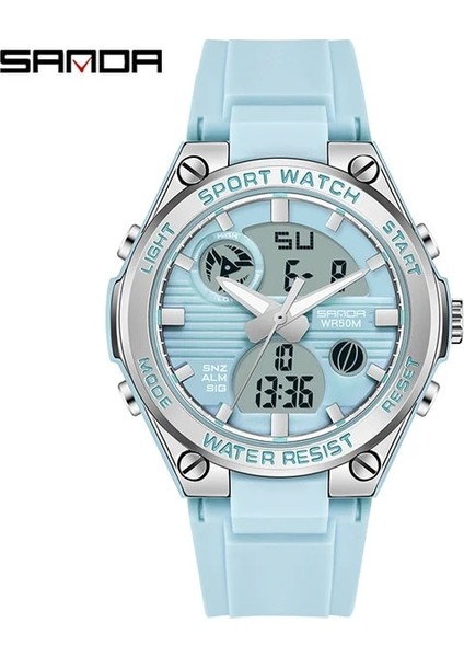 6067 Mavi Sanda Lüks Ms LED Dijital Spor Izle Moda Rahat Altın Bilek Izle Kadın Kız Askeri Su Geçirmez Kol Saatleri Montre Dames (Yurt Dışından)