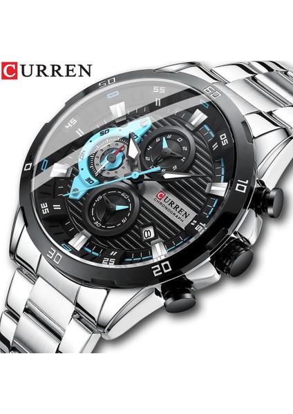 Gümüş Curren Paslanmaz Çelik Saatler Erkek Yaratıcı Moda Aydınlık Kadran ile Kronograf Saat Erkek Rahat Kol Saatleri (Yurt Dışından) fiyatları