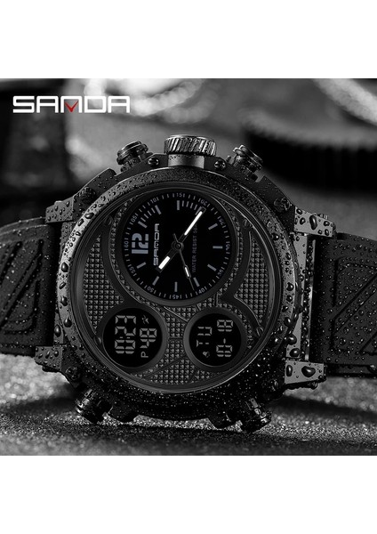 Mavi Sanda Erkekler Için Üç Zamanlı Ekran Kuvars Izle LED Spor Dijital Saatler 50 M Su Geçirmez Elektronik Kol Saati Çalar Saat Relogio (Yurt Dışından)
