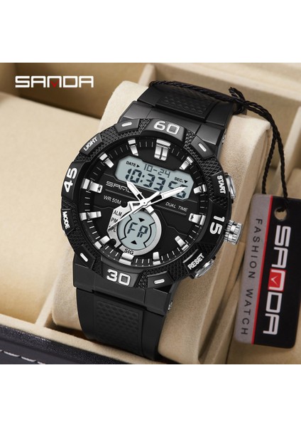 Siyah Kırmızı Sanda Yeni Erkekler Dijital Saat Askeri Spor Casual Saatler Çift Ekran Su Geçirmez Elektronik Kol Saati Relogio Masculino 3087 (Yurt Dışından) fiyatları