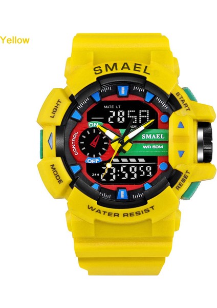1436 Sarı Smael Erkekler Spor Saat Askeri Saatler LED Kuvars Çift Ekran Kronometre Su Geçirmez Açık Spor Erkek Kol Saatleri (Yurt Dışından)