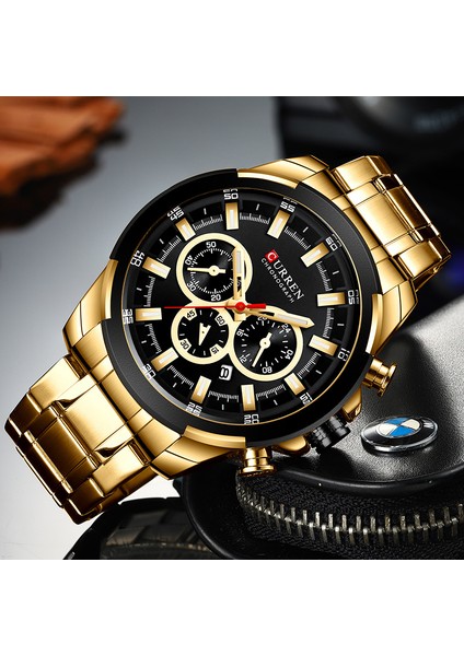 Gümüş Kahve Curren Erkek Saatler Üst Marka Büyük Spor Izle Lüks Erkekler Askeri Çelik Kuvars Bilek Saatleri Chronograph Altın Tasarım Erkek Saat (Yurt Dışından)