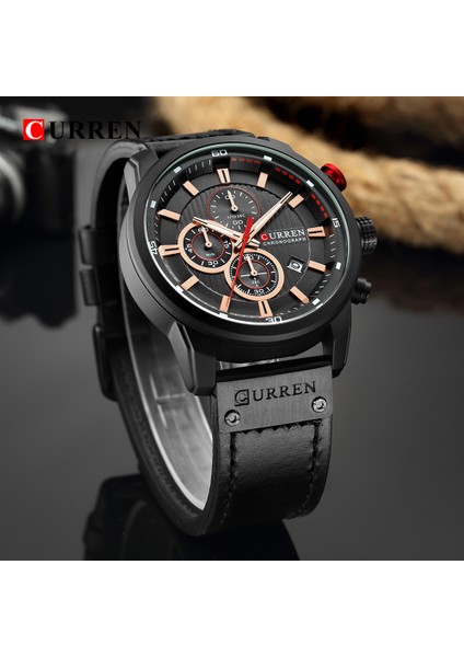 Gül Kahve Kutusu Curren Moda Tarihi Kuvars Erkek Saatler Top Marka Lüks Erkek Saat Chronograph Spor Erkek Kol Saati Hodinky Relogio Masculino (Yurt Dışından)