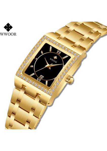 Altın Siyah Altın Wwoor Yeni Altın Izle 8858 Kadın Saatler Çelik Üst Lüks Marka Bayanlar Bilezik Saatler Kadın Saat Montre Femme Relogio Feminino (Yurt Dışından) fiyatları