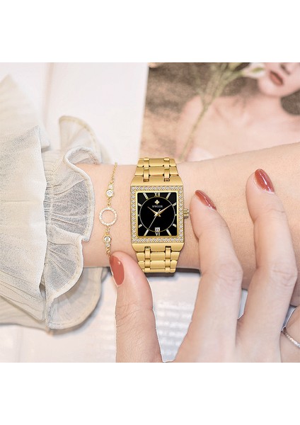 Altın Siyah Altın Wwoor Yeni Altın Izle 8858 Kadın Saatler Çelik Üst Lüks Marka Bayanlar Bilezik Saatler Kadın Saat Montre Femme Relogio Feminino (Yurt Dışından) modelleri