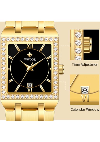 Altın Siyah Altın Wwoor Yeni Altın Izle 8858 Kadın Saatler Çelik Üst Lüks Marka Bayanlar Bilezik Saatler Kadın Saat Montre Femme Relogio Feminino (Yurt Dışından) fırsatları