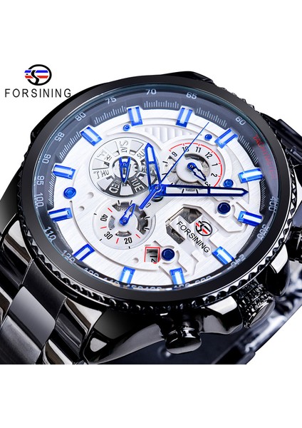 GMT1137-20 Forsining Üç Kadranlı Takvim Paslanmaz Çelik Erkek Mekanik Otomatik Bilek Saatler Üst Marka Lüks Askeri Spor Erkek Saat (Yurt Dışından)