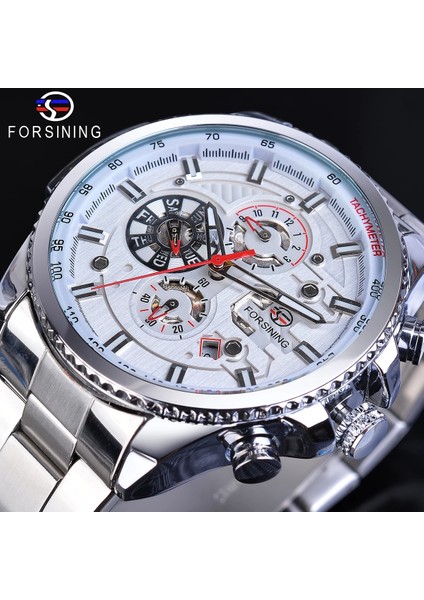 GMT1137-1 Forsining Yepyeni Beyaz Erkek Mekanik Spor Saat Otomatik 3 Alt Kadran Takvim Tam Paslanmaz Çelik Kayış Saat Reloj Hombre (Yurt Dışından) indirimleri