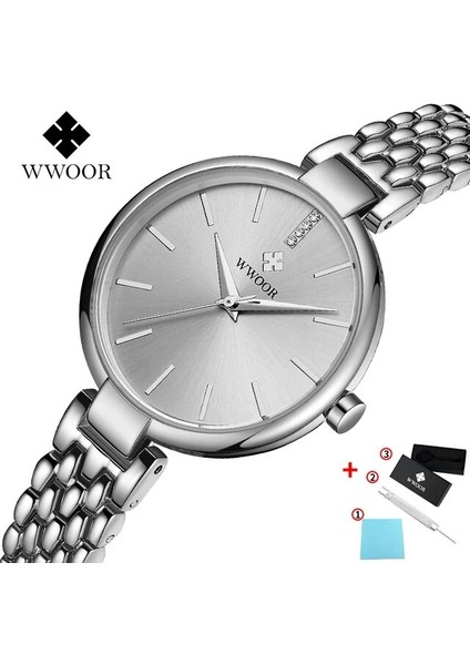 Gümüş Wwoor Saatler Bayan Moda Izle Üst Marka Lüks Gül Altın Çelik Su Geçirmez Kuvars Bilek Kadın Kadın Bilezik Izle (Yurt Dışından)