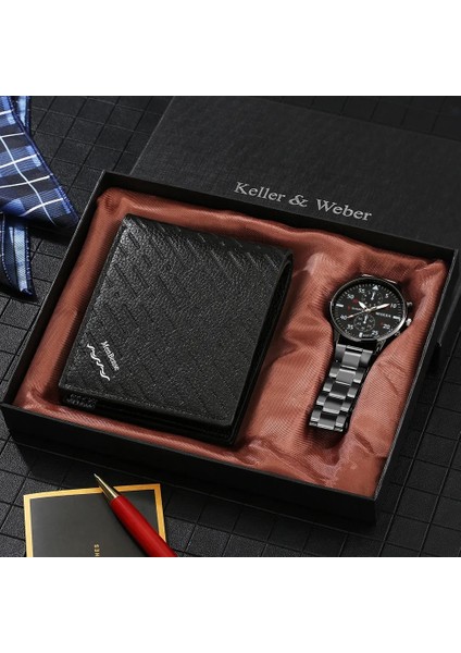 Izle-Cüzdan 01 Gündelik Saat ve Cüzdan Seti Üst Marka Lüks Iş Kuvars Saatı Erkekler Erkek Arkadaşı Için Orijinal Hediyeler Regalos Para Hombre (Yurt Dışından)