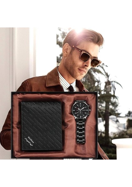 Izle-Cüzdan 01 Gündelik Saat ve Cüzdan Seti Üst Marka Lüks Iş Kuvars Saatı Erkekler Erkek Arkadaşı Için Orijinal Hediyeler Regalos Para Hombre (Yurt Dışından)