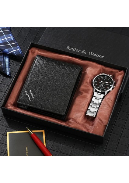 Izle-Cüzdan 01 Gündelik Saat ve Cüzdan Seti Üst Marka Lüks Iş Kuvars Saatı Erkekler Erkek Arkadaşı Için Orijinal Hediyeler Regalos Para Hombre (Yurt Dışından)