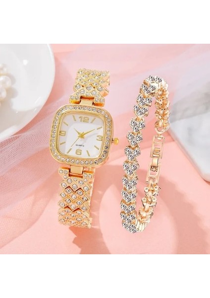 1 Izle ve Bilezik 2 Adet Set Quartz Saat 2022 Yeni Moda Lüks Tam Elmas Bayanlar Bilezik Saatler Kadın Kadın Saat Relogio Feminino (Yurt Dışından)