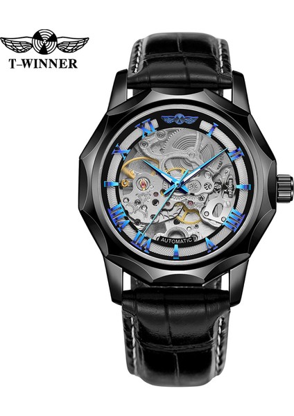 Siyah Mavi L Kazanan Yeni Moda Siyah Askeri Içi Boş Mekanik Paslanmaz Çelik Kol Saati Aydınlık Erkek Saatler Montre Homme Saat (Yurt Dışından)