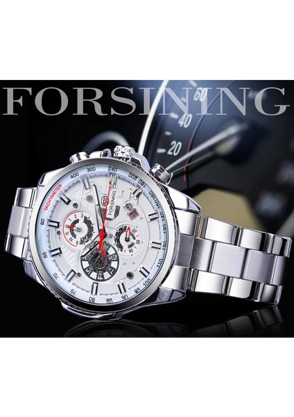 GMT1137-11 Forsining Yepyeni Beyaz Erkek Mekanik Spor Saat Otomatik 3 Alt Kadran Takvim Tam Paslanmaz Çelik Kayış Saat Reloj Hombre (Yurt Dışından) fiyatları