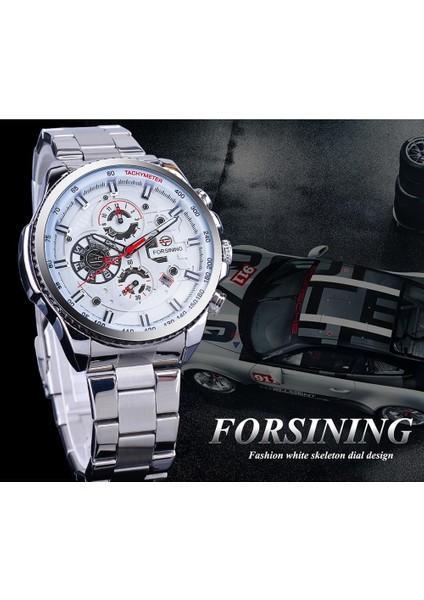 GMT1137-11 Forsining Yepyeni Beyaz Erkek Mekanik Spor Saat Otomatik 3 Alt Kadran Takvim Tam Paslanmaz Çelik Kayış Saat Reloj Hombre (Yurt Dışından) modelleri