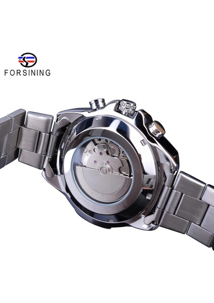 GMT1137-11 Forsining Yepyeni Beyaz Erkek Mekanik Spor Saat Otomatik 3 Alt Kadran Takvim Tam Paslanmaz Çelik Kayış Saat Reloj Hombre (Yurt Dışından) fırsatları