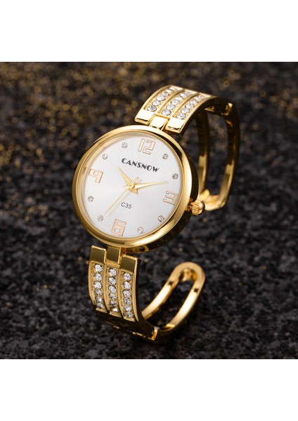 141 Altın Beyaz Bilezik Izle Kadın Lüks Paslanmaz Çelik Saat Kuvars Saatler Bayan Moda Bayanlar Kol Saati Kadın Reloj Mujer Montre Femme (Yurt Dışından) fırsatları