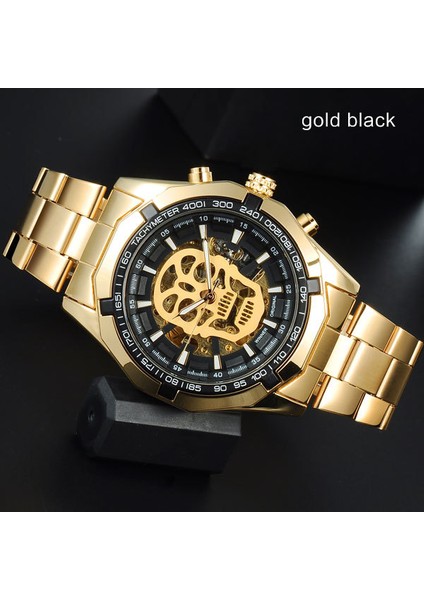 Altın Siyah Kazanan Mekanik Saatler Kazanan En Lüks Marka Paslanmaz Çelik Saatler Otomatik Rüzgar Mekanik Erkek Kol Saati (Yurt Dışından)