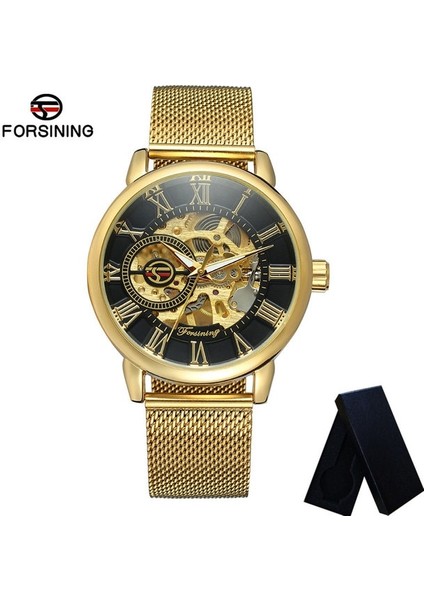 FS809904 Kutusu ile Forsınıng Erkekler Kol Saati Askeri Spor Erkek Saat Üst Marka Lüks Glod Mesh Paslanmaz Çelik Adam Mekanik Saat 8099 (Yurt Dışından)