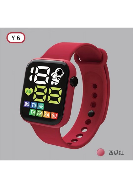 Karpuz Kırmızı Yeni Y6 Erkek Spor Dijital Saat Kadın Çocuklar Elektronik Saatler Su Geçirmez LED Hafta Ekran Dikdörtgen Moda Kol Saati Unisex (Yurt Dışından)