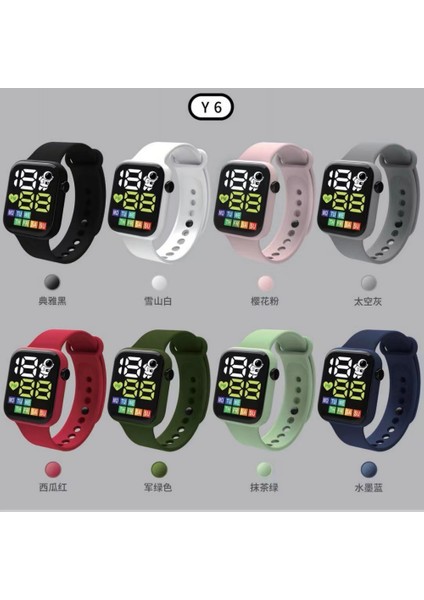 Karpuz Kırmızı Yeni Y6 Erkek Spor Dijital Saat Kadın Çocuklar Elektronik Saatler Su Geçirmez LED Hafta Ekran Dikdörtgen Moda Kol Saati Unisex (Yurt Dışından)
