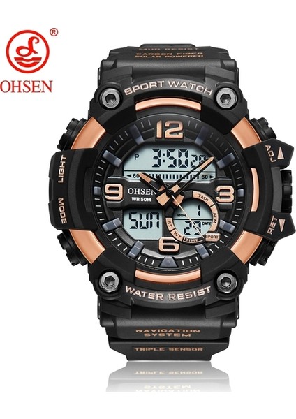 Gül Altın Moda Kuvars Dijital Erkek Izle Çift Zamanlı Ordu Yeşil Spor Adam Kol Saatleri Reloj Hombre Su Geçirmez LED Erkek Dalgıç Saatler Hediye (Yurt Dışından)