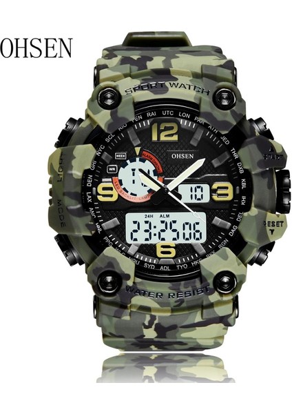 Gül Altın Moda Kuvars Dijital Erkek Izle Çift Zamanlı Ordu Yeşil Spor Adam Kol Saatleri Reloj Hombre Su Geçirmez LED Erkek Dalgıç Saatler Hediye (Yurt Dışından)