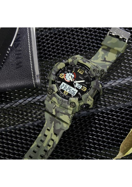 Gül Altın Moda Kuvars Dijital Erkek Izle Çift Zamanlı Ordu Yeşil Spor Adam Kol Saatleri Reloj Hombre Su Geçirmez LED Erkek Dalgıç Saatler Hediye (Yurt Dışından)