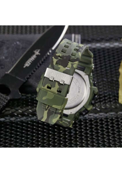 Gül Altın Moda Kuvars Dijital Erkek Izle Çift Zamanlı Ordu Yeşil Spor Adam Kol Saatleri Reloj Hombre Su Geçirmez LED Erkek Dalgıç Saatler Hediye (Yurt Dışından)