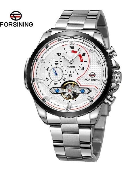 Gümüş Forsining Izle Erkekler Için Moda Paslanmaz Çelik Kasa Tourbillon Otomatik Machanical Adam Saatler Erkek Kol Saati (Yurt Dışından)