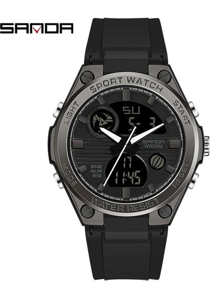 6067 Siyah Sanda Üst Marka Lüks Bayanlar Saatler LED Analog Dijital Ekran Kuvars Kadın Izle Paslanmaz Çelik Kol Saati Reloj Mujer (Yurt Dışından)