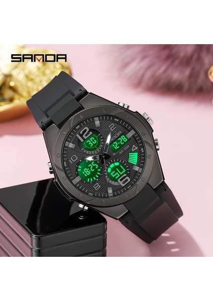 6067 Siyah Sanda Üst Marka Lüks Bayanlar Saatler LED Analog Dijital Ekran Kuvars Kadın Izle Paslanmaz Çelik Kol Saati Reloj Mujer (Yurt Dışından)