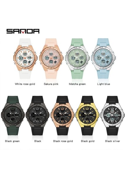 6067 Siyah Sanda Üst Marka Lüks Bayanlar Saatler LED Analog Dijital Ekran Kuvars Kadın Izle Paslanmaz Çelik Kol Saati Reloj Mujer (Yurt Dışından)