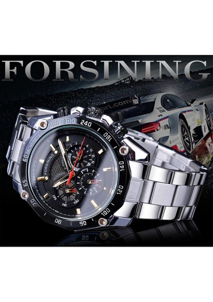 GMT1138-10 Forsining Spor Stil Erkek Mekanik Saatler Siyah Otomatik 3 Alt Kadran Tarihi Paslanmaz Çelik Kemerler Dış Mekan Askeri Kol Saati (Yurt Dışından) fiyatları