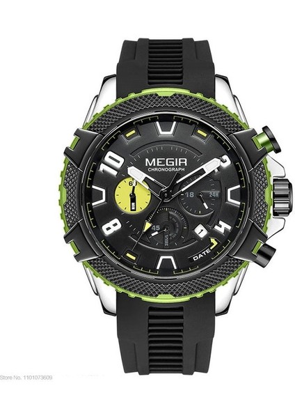 Siyah Yeşil Megır Moda Izle Erkekler Için Turuncu Silikon Kayış Spor Kronograf Kuvars Kol Saati Tarih 24 Saat Ekran 3ATM Su Geçirmez (Yurt Dışından)