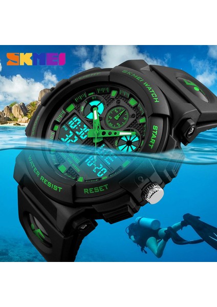 Yeşil Saat Erkekler Saatler Izle Spor Dijital Çift Zamanlı Kronograf Izle Watwrproof Hafta Ekran Kol Saatleri Adam Relogio Masculino (Yurt Dışından)