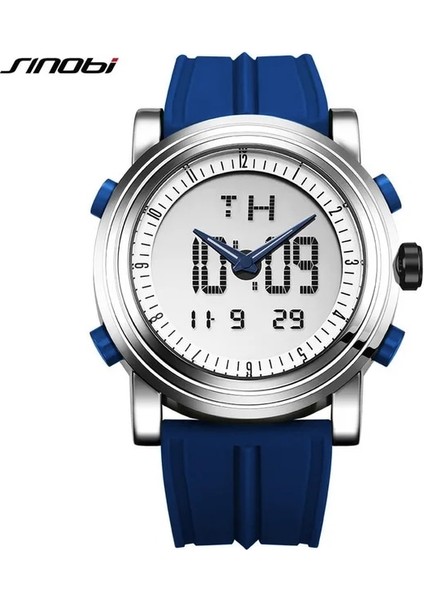 Mavi Gümüş Sınobı Spor Saatler Erkekler Çift Ekran Analog Dijital LED Elektronik Kuvars Saatı Erkekler Çok Fonksiyonlu Su Geçirmez Izle (Yurt Dışından)