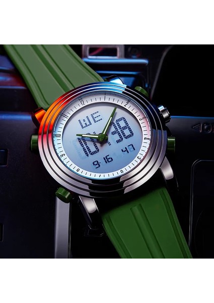 Mavi Gümüş Sınobı Spor Saatler Erkekler Çift Ekran Analog Dijital LED Elektronik Kuvars Saatı Erkekler Çok Fonksiyonlu Su Geçirmez Izle (Yurt Dışından) fırsatları