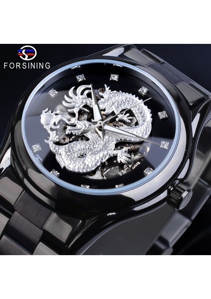 GMT1110-1 Forsining Gümüş Ejderha Iskeleti Otomatik Mekanik Erkek Kol Saati Tam Paslanmaz Çelik Kayış Saat Su Geçirmez Erkek Saatleri (Yurt Dışından) fiyatları