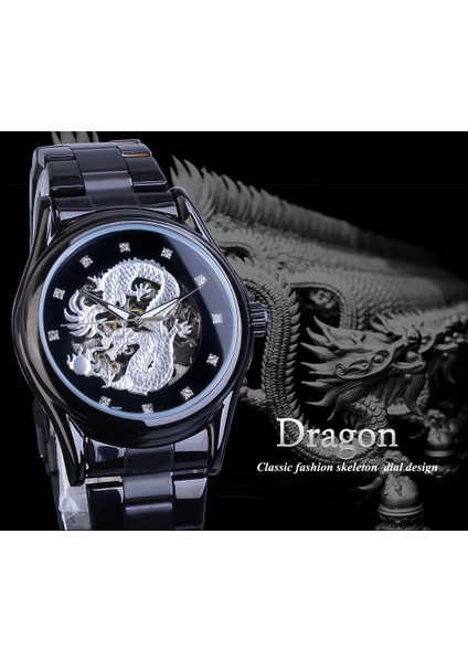 GMT1110-1 Forsining Gümüş Ejderha Iskeleti Otomatik Mekanik Erkek Kol Saati Tam Paslanmaz Çelik Kayış Saat Su Geçirmez Erkek Saatleri (Yurt Dışından) fırsatları