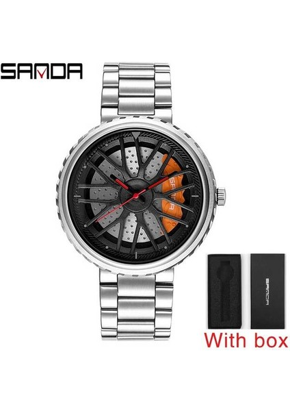 Çelik Gümüş Kutu Erkekler Üst Kuvars Kol Saati Paslanmaz Araba Jant Hub Saatler Erkekler Su Geçirmez Spor Izle Özel Tasarım Relogio Masculino (Yurt Dışından)