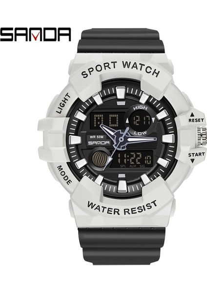 3037 Ms Beyaz Siyah Sanda Lüks Çift Ekran Kuvars Izle Otomatik Tarih Saati Su Geçirmez Spor Saat Erkek Aydınlık Saat Reloj De Hombre (Yurt Dışından)