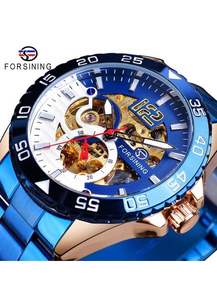 S1155-13 Forsining Üst Marka Lüks Erkek Kol Saati Moda Kadran Gümüş Paslanmaz Çelik Otomatik Mekanik Iş Adamı Saat (Yurt Dışından)
