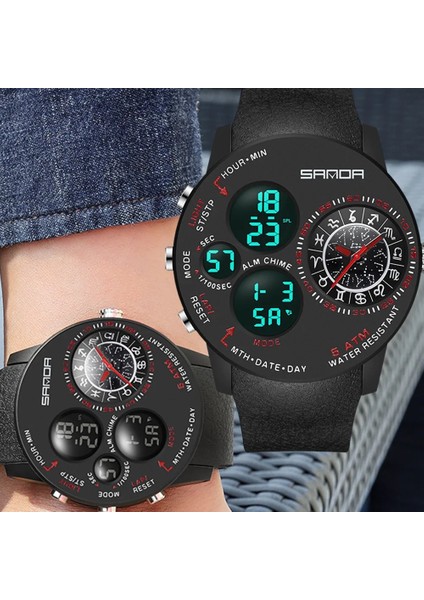 Siyah-Kırmızı Sanda Lüks Erkek Izle Spor Su Geçirmez Izle Hediye Hesap Makinesi Giyilebilir Cihazlar Kronometre Askeri Kol Saati Elektronik Saat (Yurt Dışından) modelleri