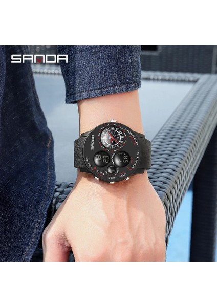 Siyah-Kırmızı Sanda Lüks Erkek Izle Spor Su Geçirmez Izle Hediye Hesap Makinesi Giyilebilir Cihazlar Kronometre Askeri Kol Saati Elektronik Saat (Yurt Dışından) indirimleri